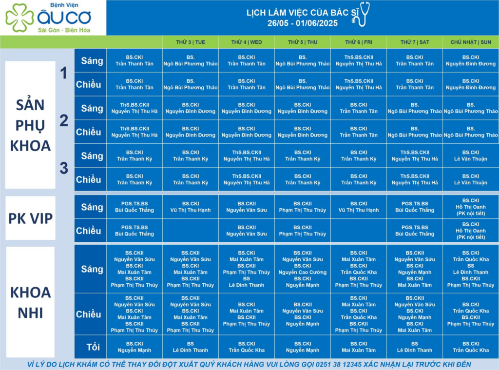 LỊCH LÀM VIỆC CỦA BÁC SĨ TỪ NGÀY 26/05 - 01/06/2025 image 4