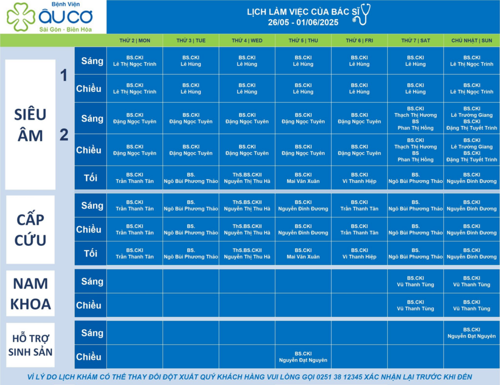 LỊCH LÀM VIỆC CỦA BÁC SĨ TỪ NGÀY 26/05 - 01/06/2025 image 5