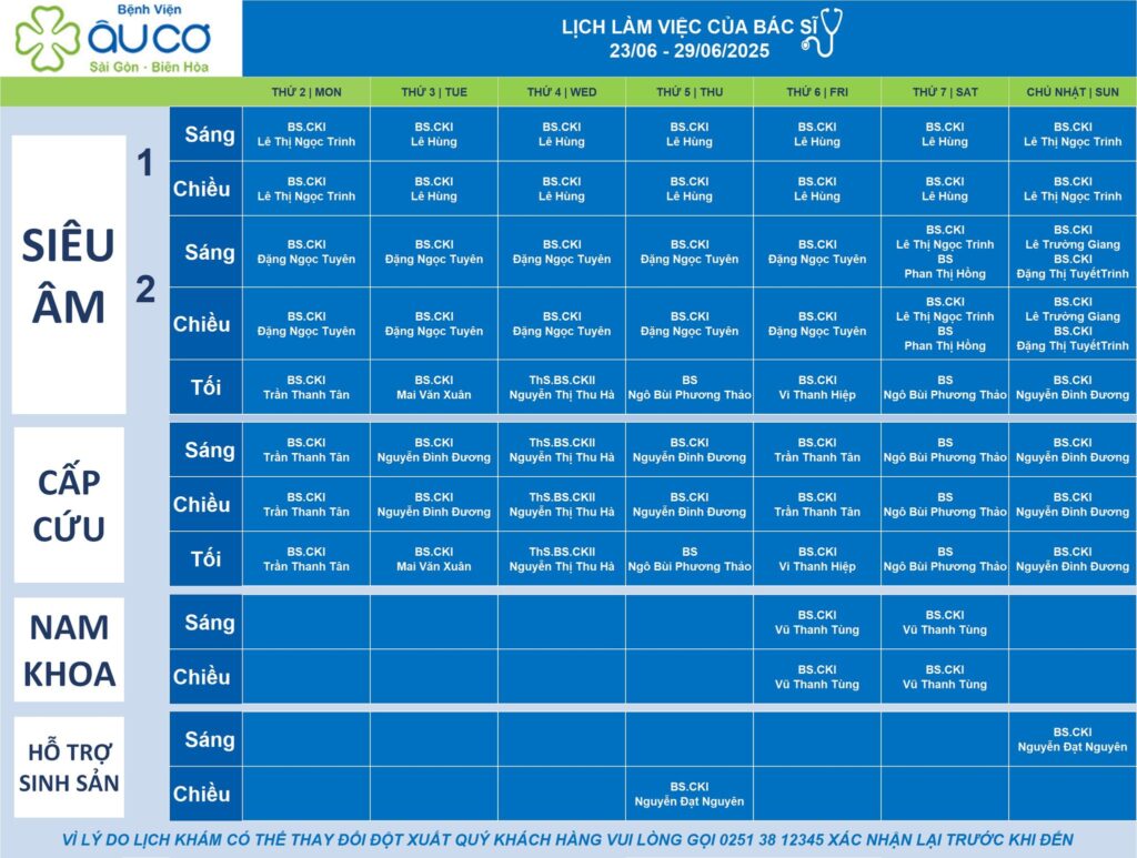 LỊCH LÀM VIỆC CỦA BÁC SĨ TỪ NGÀY 23/06 - 29/06/2025 lich truc 23 6 1