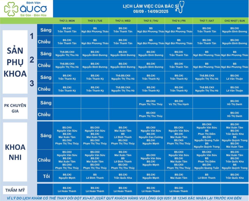 LỊCH LÀM VIỆC CỦA BÁC SĨ TỪ NGÀY 08/09 – 14/09/2025 545678709 1213882187432516 1817952430734355971 n